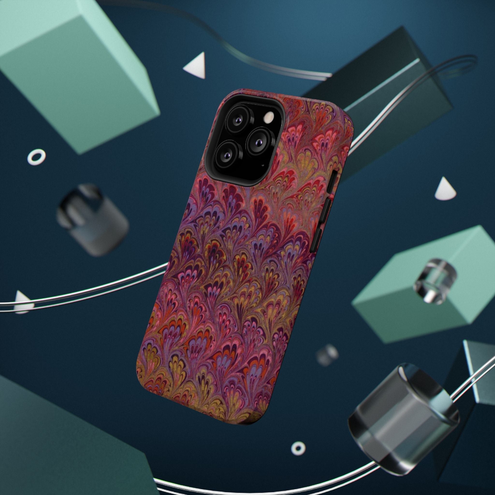 Red, Burgundy, Lavender Italian Peacock Feather Design Phone Case