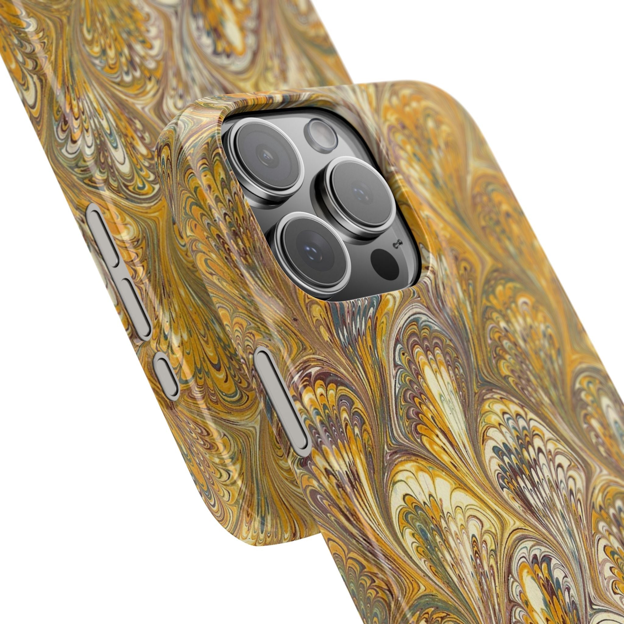 Golden Yelllow Hand-Marbled Florentine Italian Phone Case for iPhone 17 and all sizes