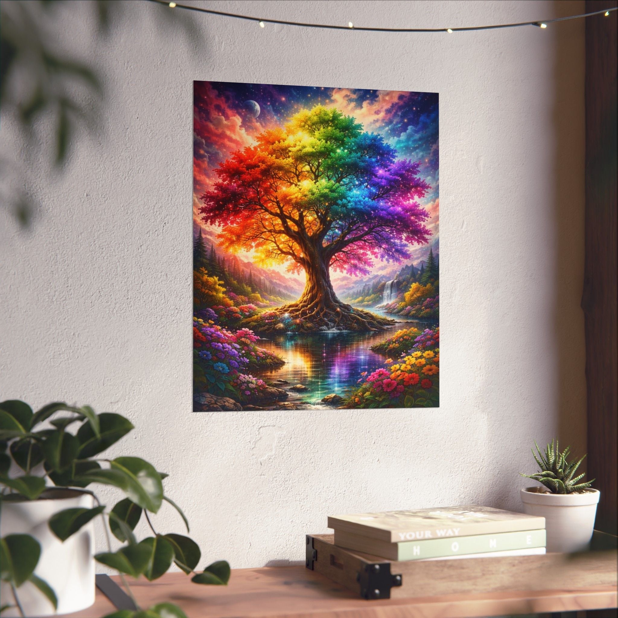 Rainbow Tree Matte Poster — Vibrant Vertical Wall Art for Bedroom, Living Room & Gift