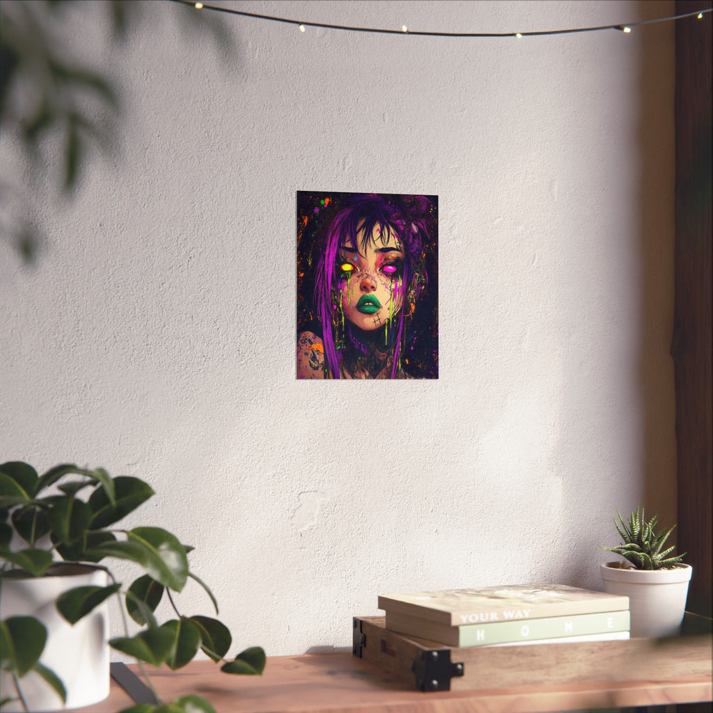 Neon Goth Portrait Poster — Matte Vertical Art Print