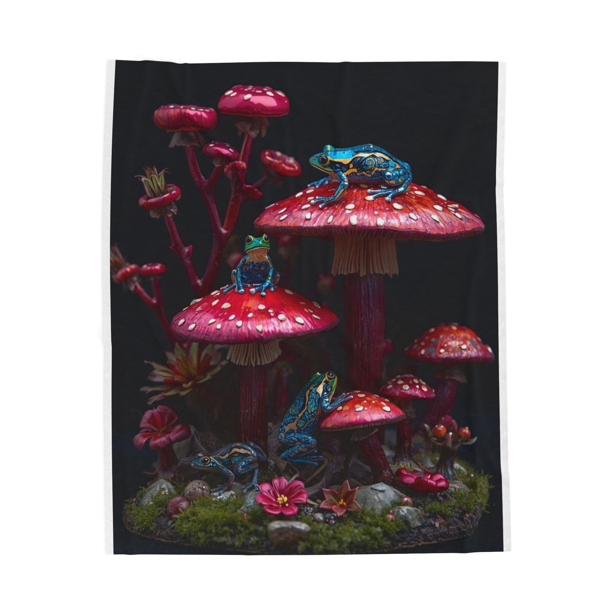Velveteen Plush Blanket — Mystic Mushroom & Frog Forest Throw