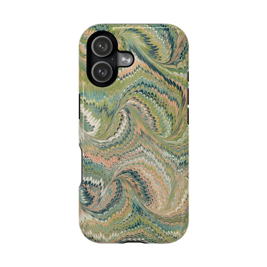 Marbled Swirl Pastel Pink and Green Impact-Resistant Dual Layer Phone Case