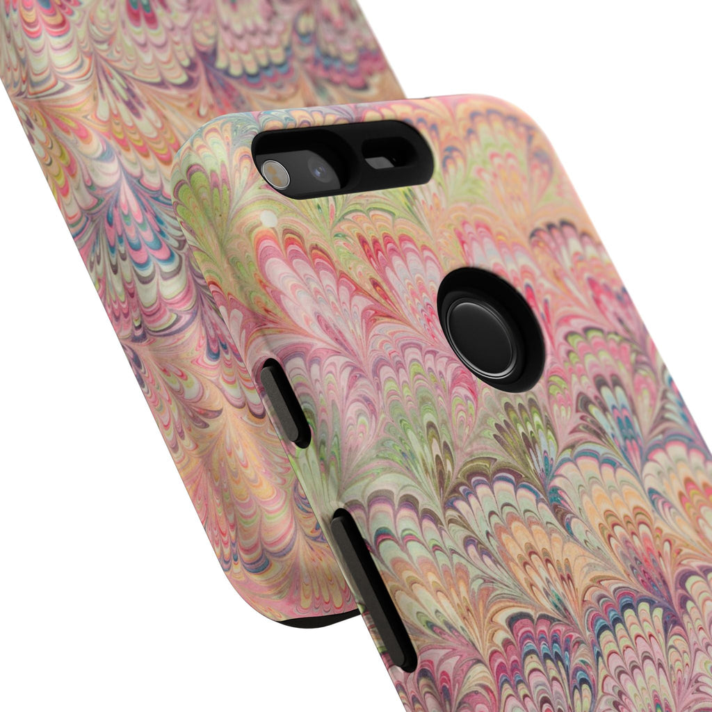 Pastel Pink + Green Feather Marbled Phone Case - Dual Layer Phone Cover
