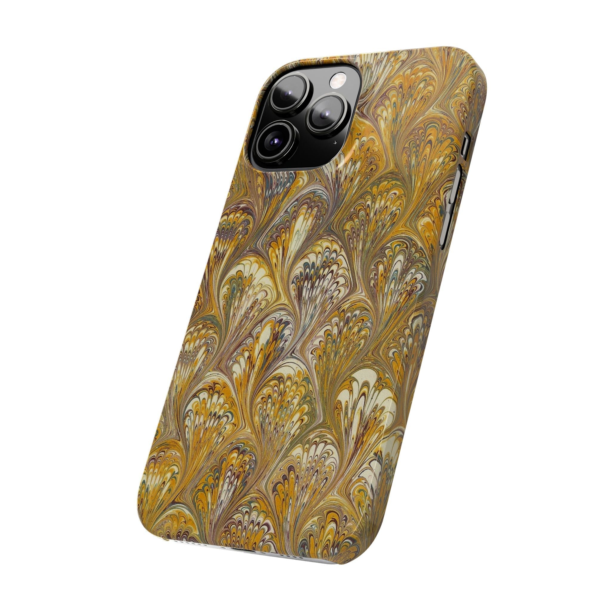 Golden Yelllow Hand-Marbled Florentine Italian Phone Case for iPhone 17 and all sizes
