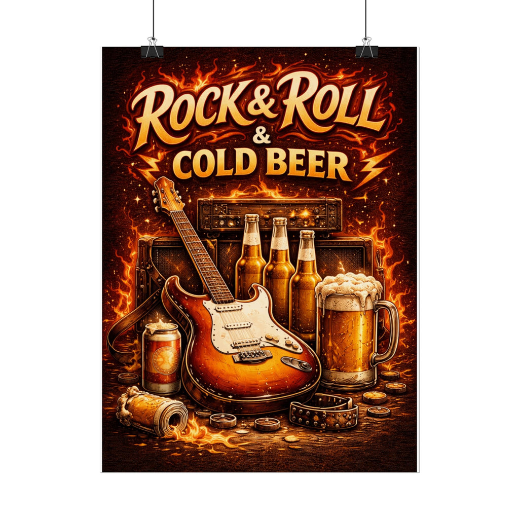 Rock and Roll and Cold Beer Poster - Vintage Music Print