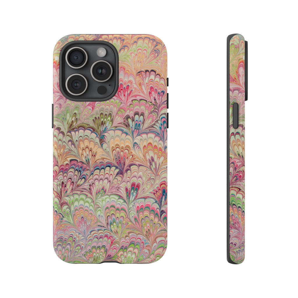 Pastel Pink + Green Feather Marbled Phone Case - Dual Layer Phone Cover
