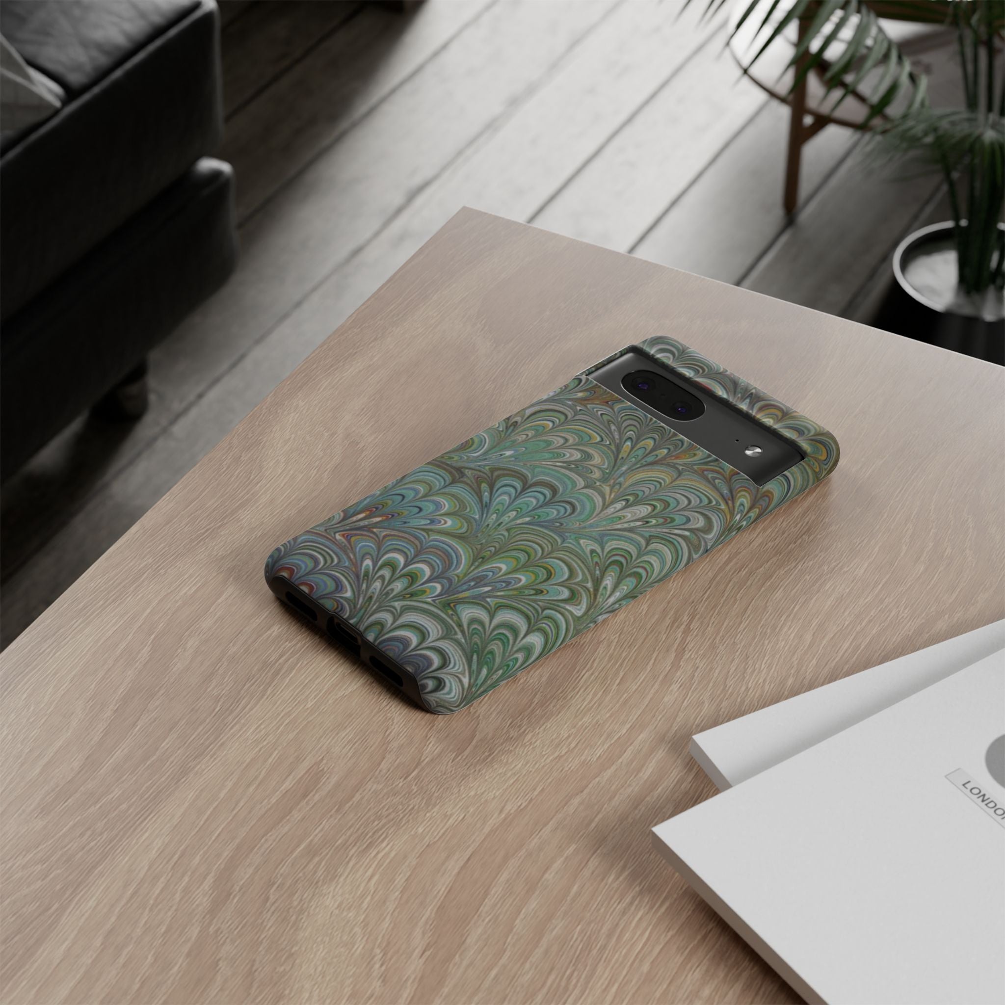 Green Marbled Peacock Durable Phone Case - Matte or Glossy