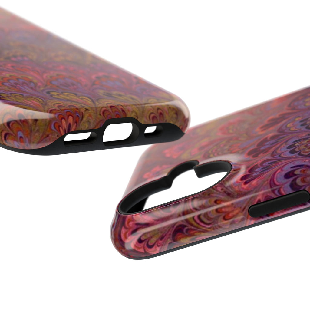 Red, Burgundy, Lavender Italian Peacock Feather Design Phone Case