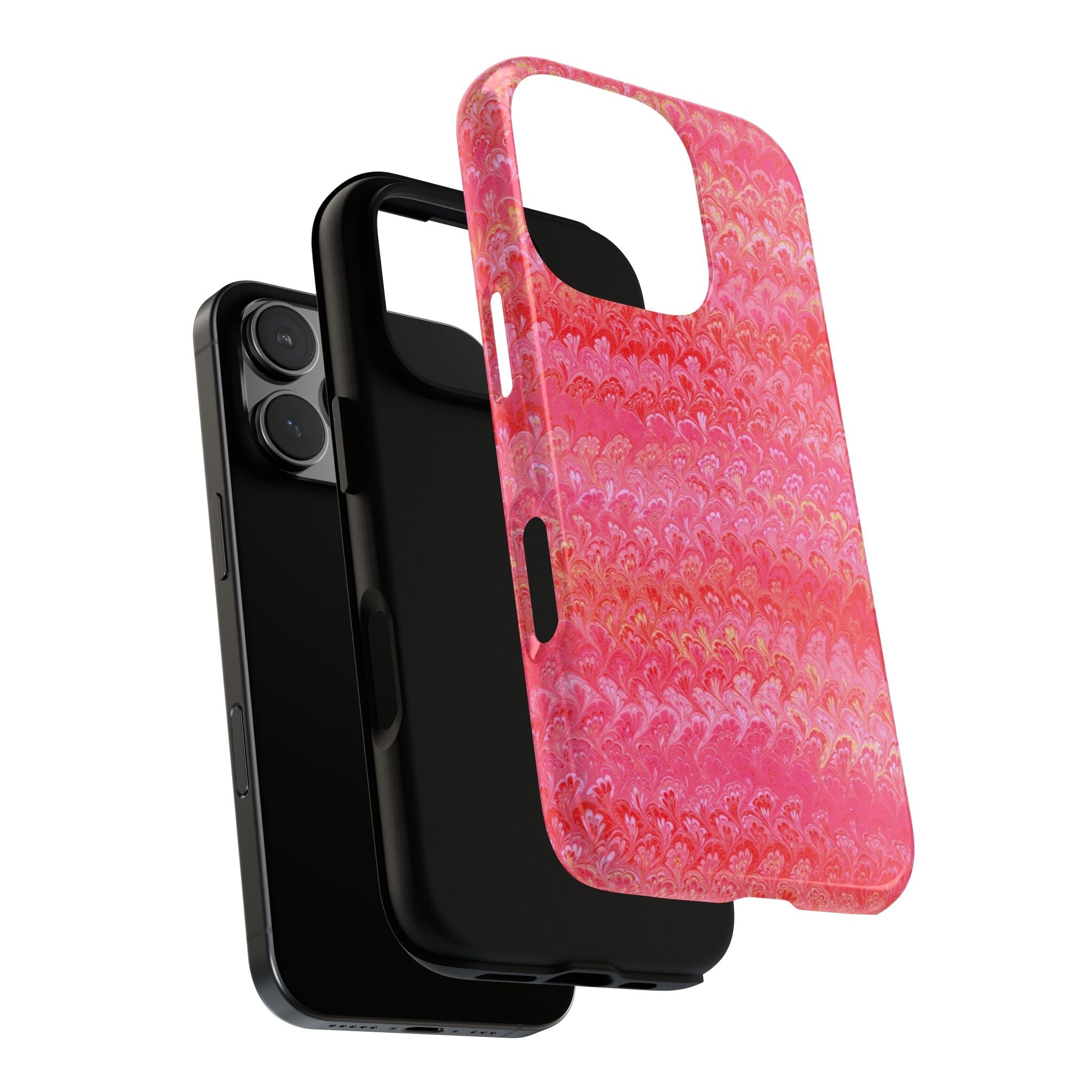 Pink and Gold Marbled Peacock Durable Phone Case - Dual Layer Design - Matte or Glossy