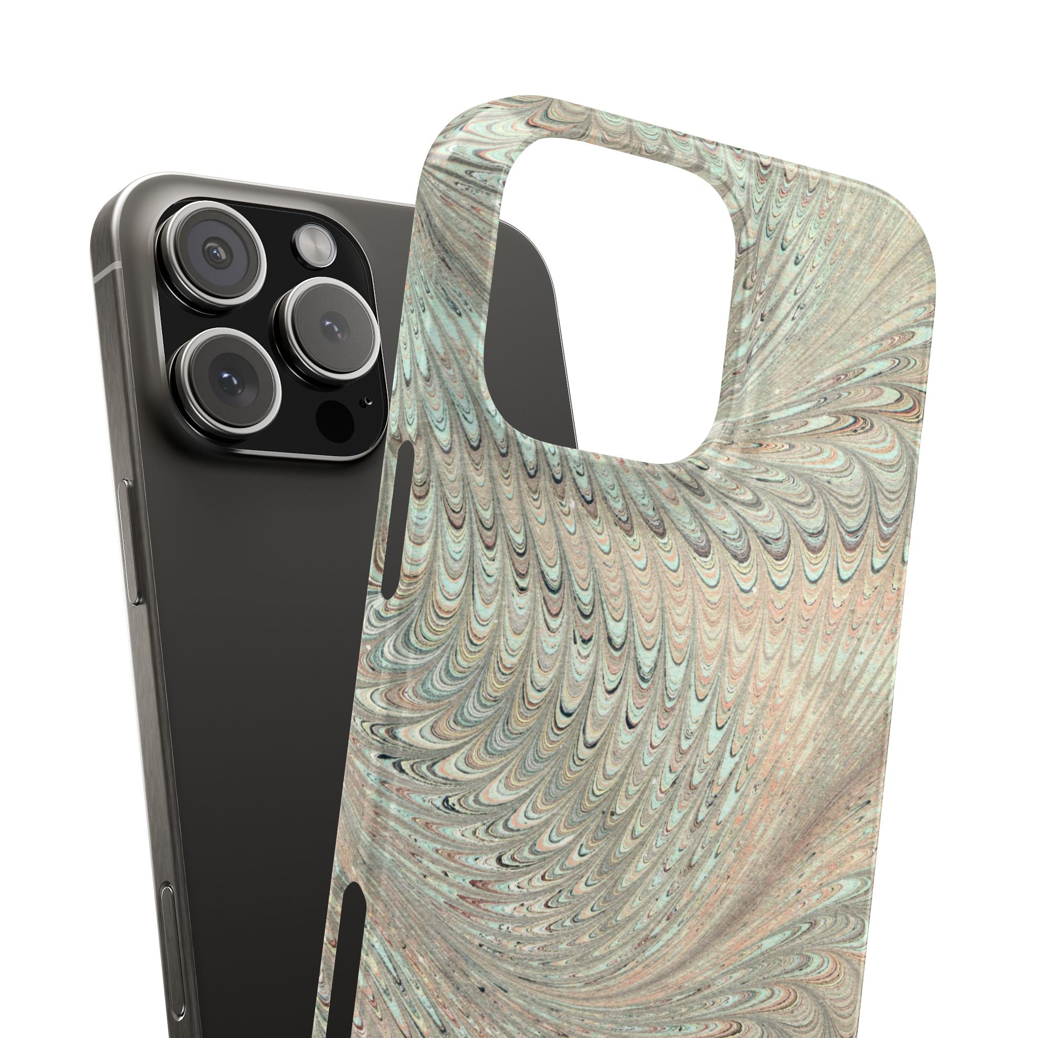 Marbled Vintage Design, Italian Feather Phone Case, Green Hues, Mint, Beige, Neutrals