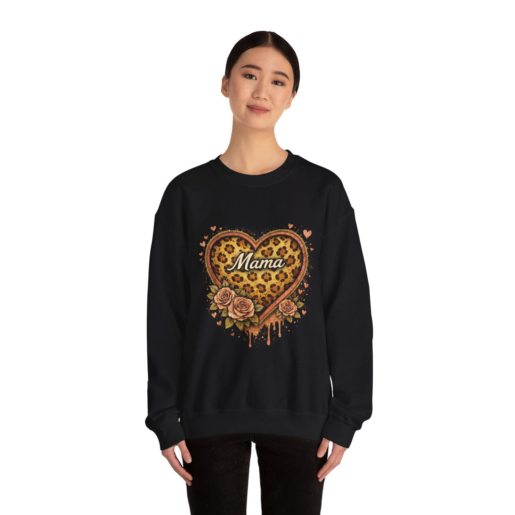 Mama Leopard Heart Crewneck Sweatshirt — Floral Vintage Mom Pullover