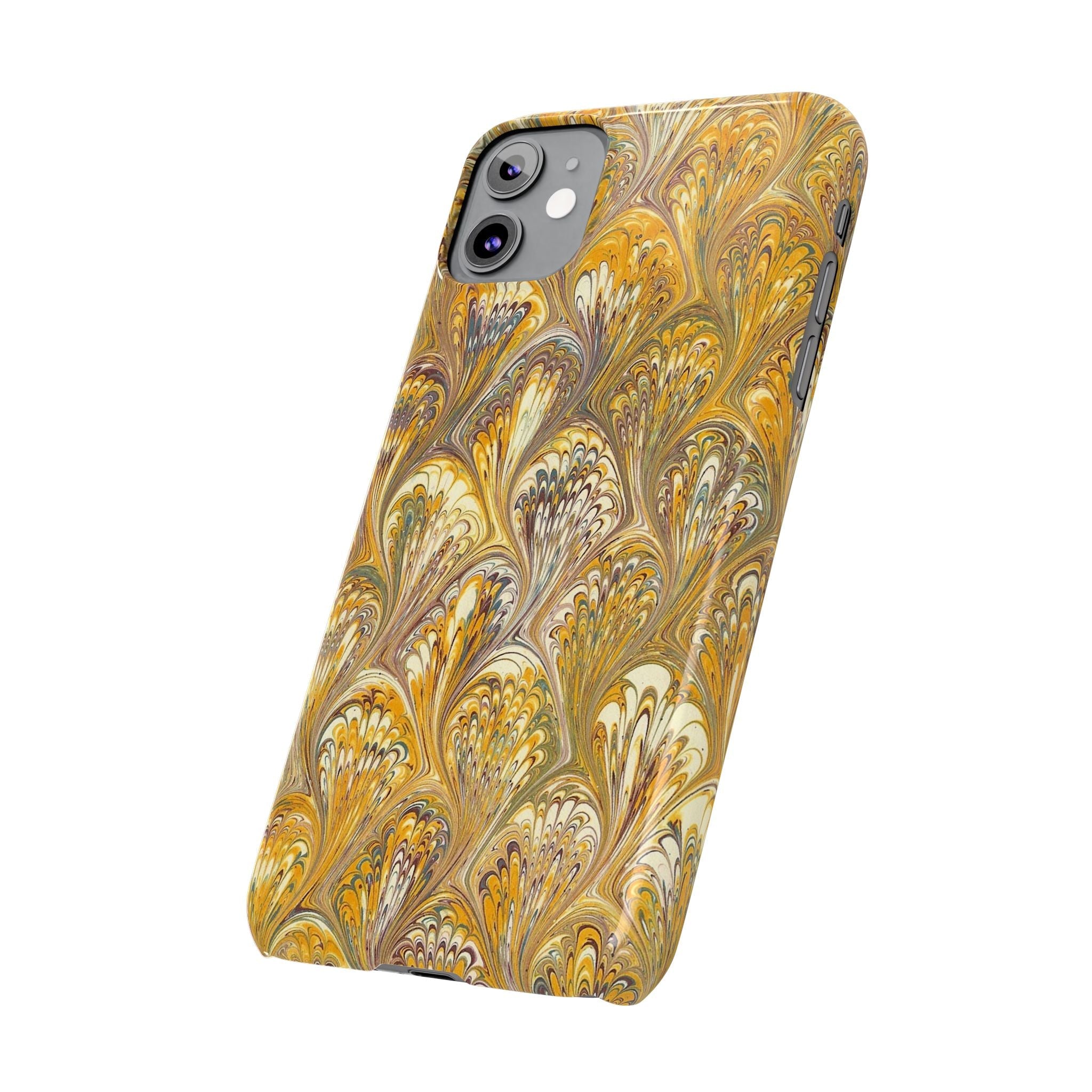 Golden Yelllow Hand-Marbled Florentine Italian Phone Case for iPhone 17 and all sizes