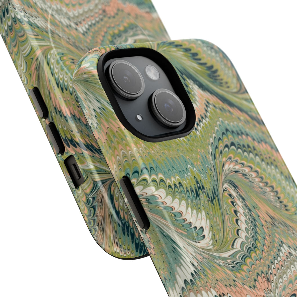 Florentine Marble iPhone Case | Inspired by Florence | Italian Marbled Paper Technique | Artisanal Green Swirl | Dual-Layer Protective Case | Matte or Glossy