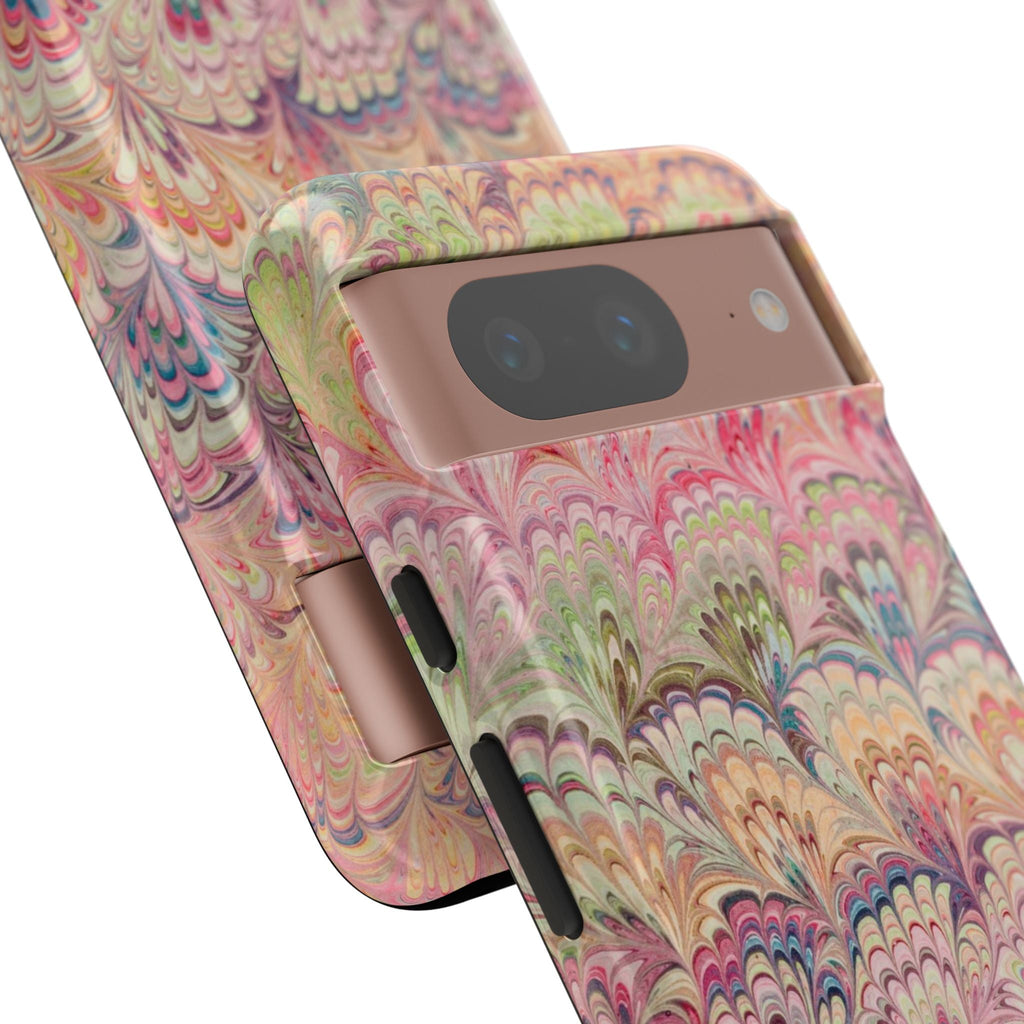 Pastel Pink + Green Feather Marbled Phone Case - Dual Layer Phone Cover