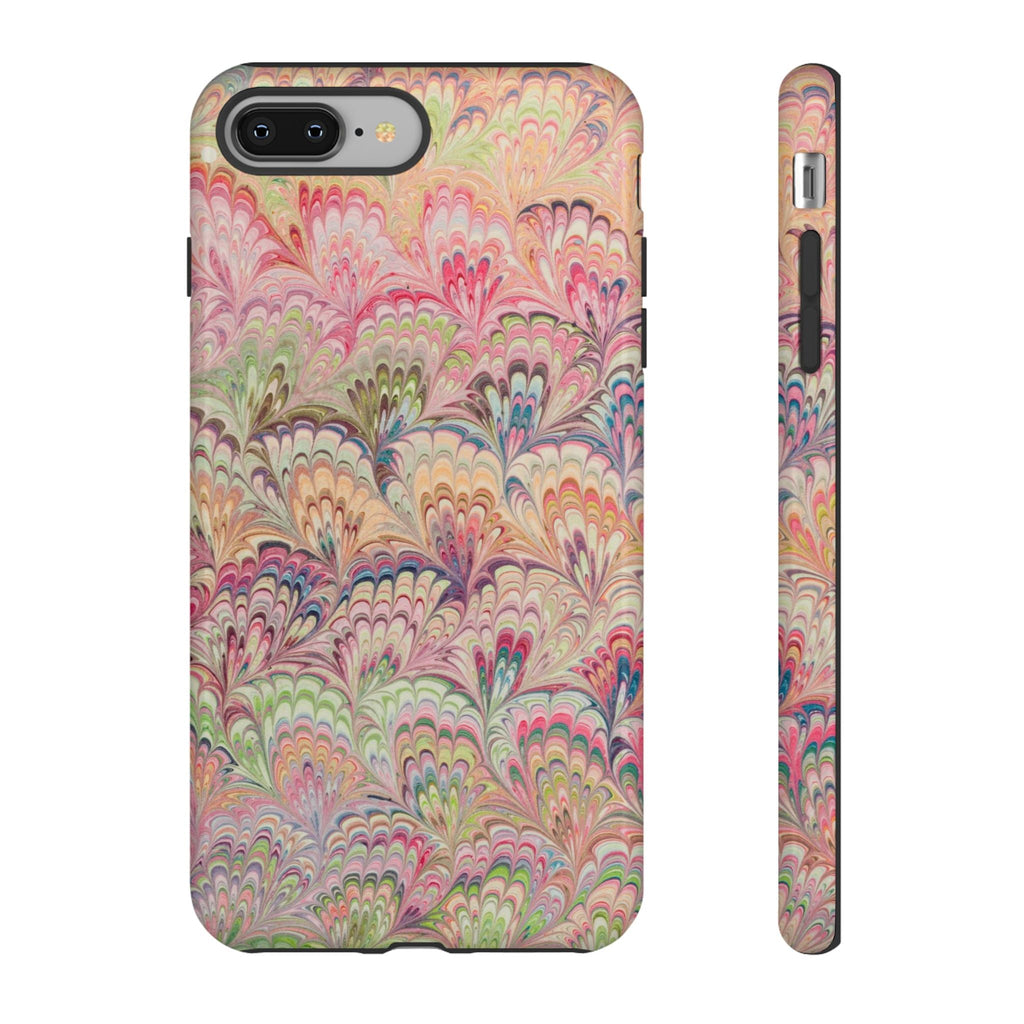 Pastel Pink + Green Feather Marbled Phone Case - Dual Layer Phone Cover