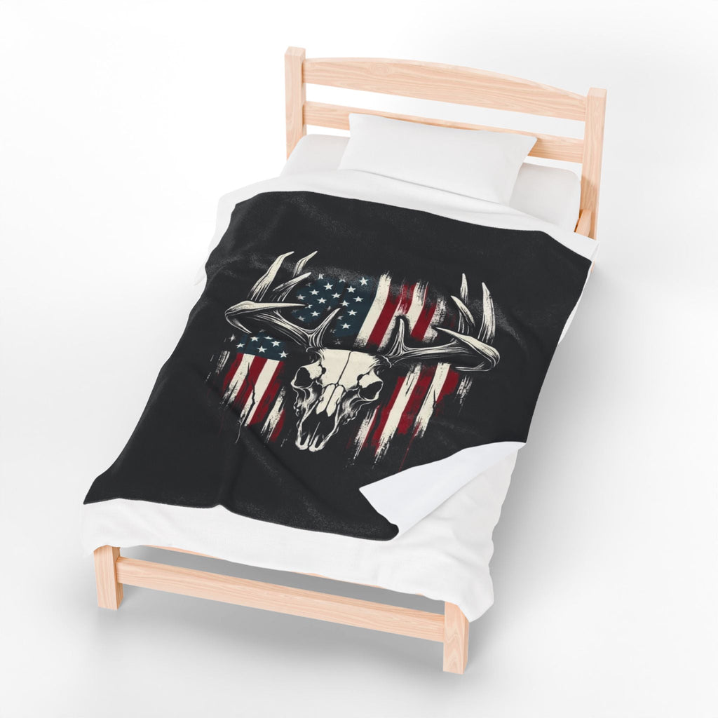 American Flag Deer Skull Velveteen Plush Blanket