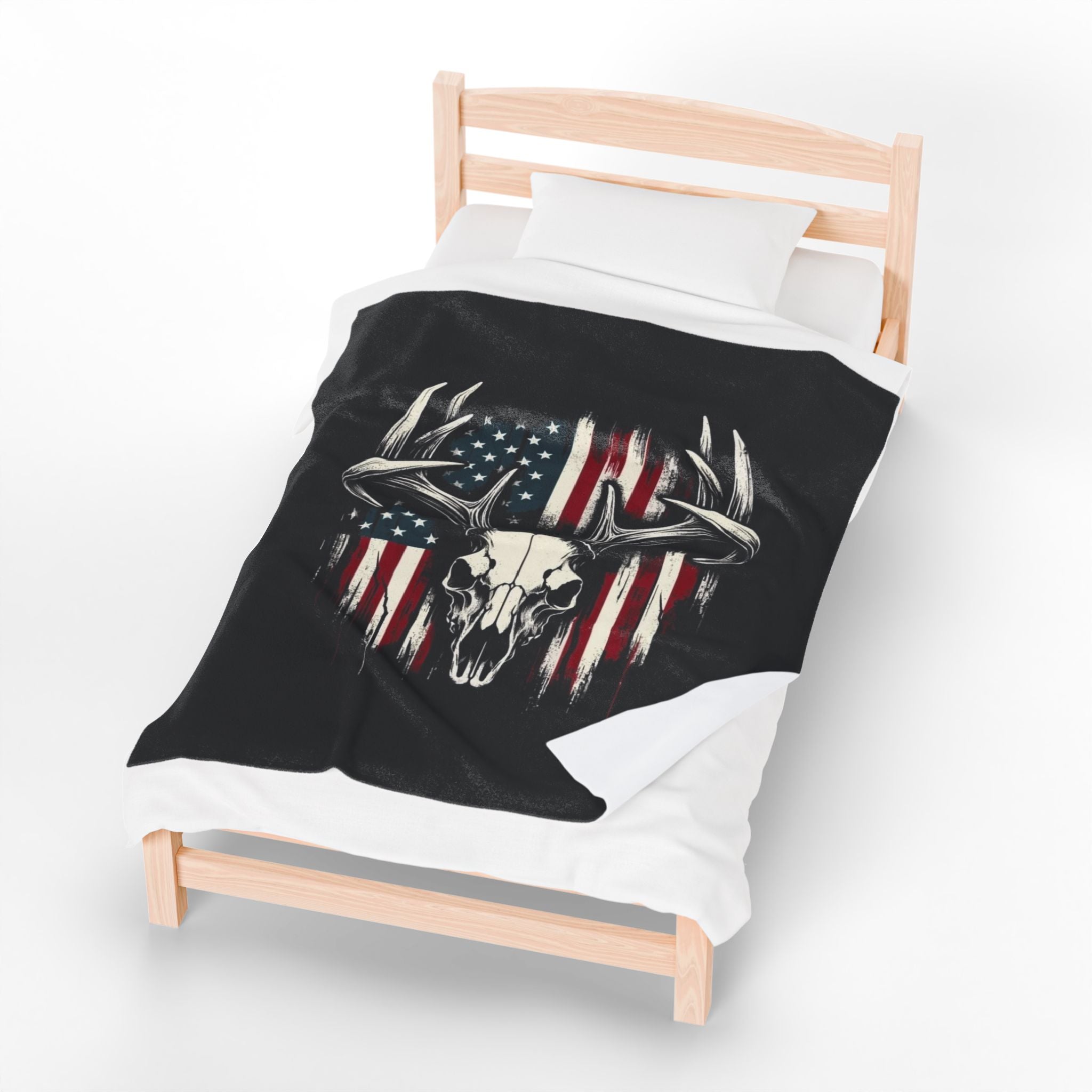 American Flag Deer Skull Velveteen Plush Blanket