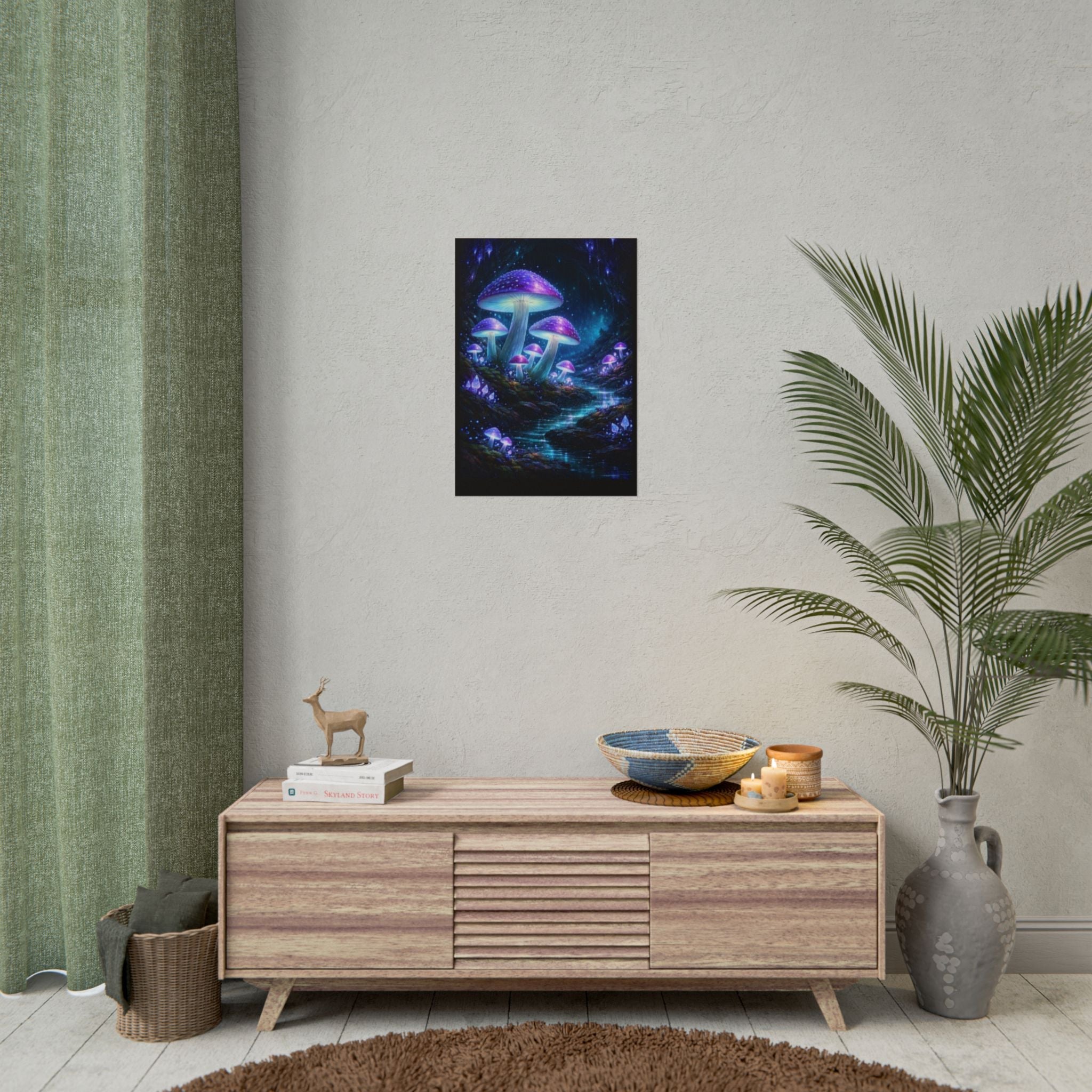 Fantasy Mushroom Poster — Glowing Purple Forest Rolled Art Print