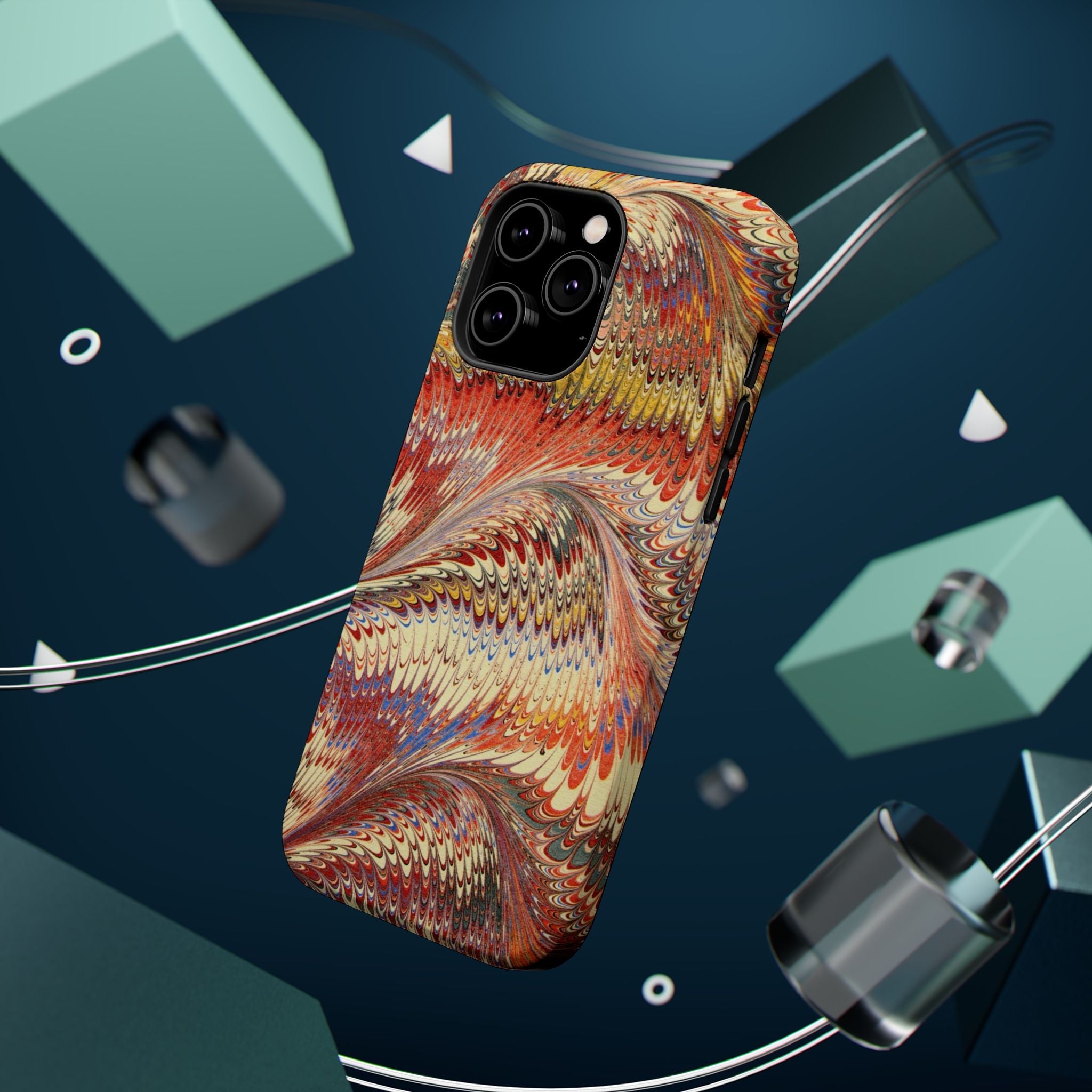 Rust + Gold Italian Marbled Design Magnetic MAG SAFE - Dual Layer Case - Glossy or Matte