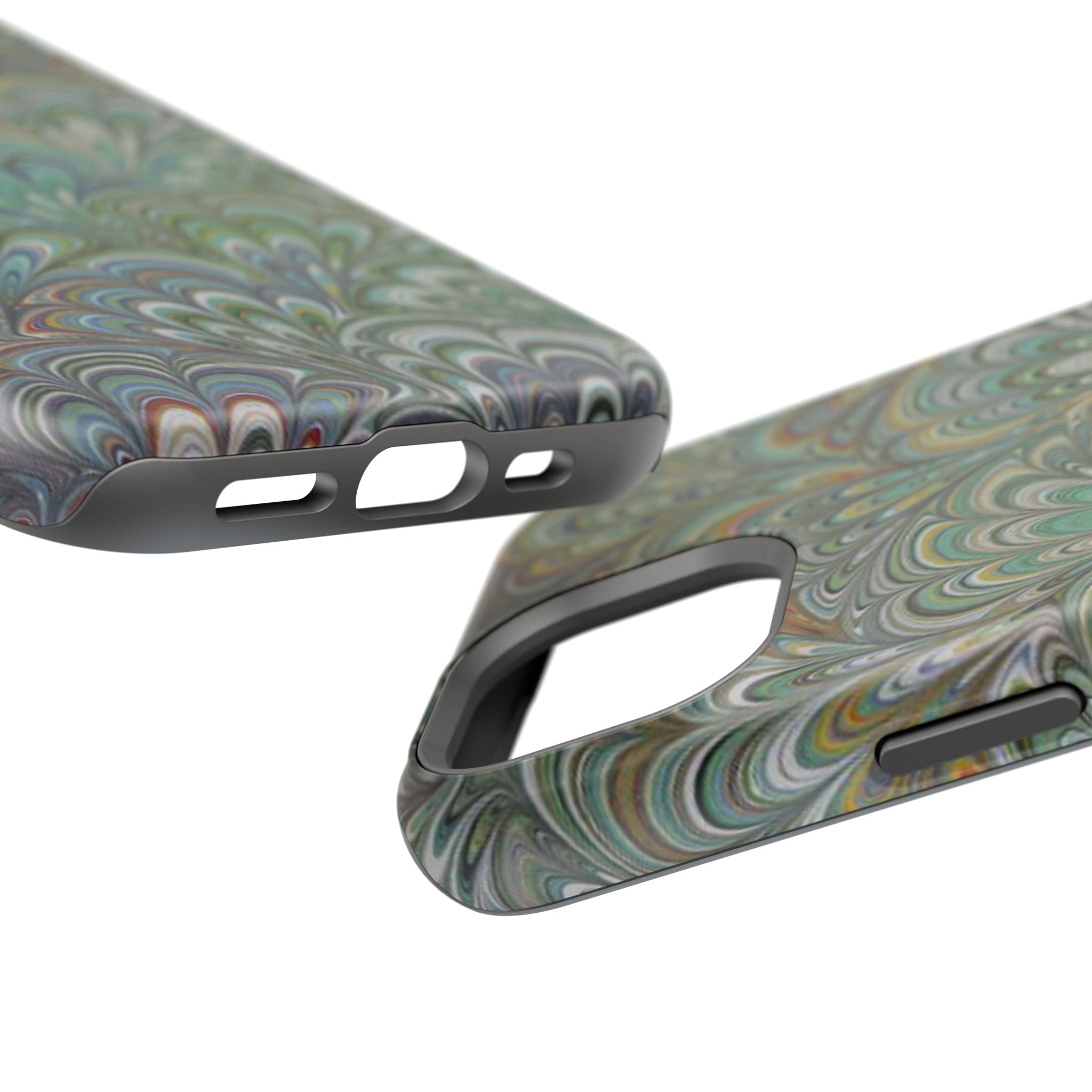 iPhone17 + All Models Phone Cases, Italian Peacock Feather Design, Stylish Impact-Resistant Shell, Protective Cover, Green Peacock Print