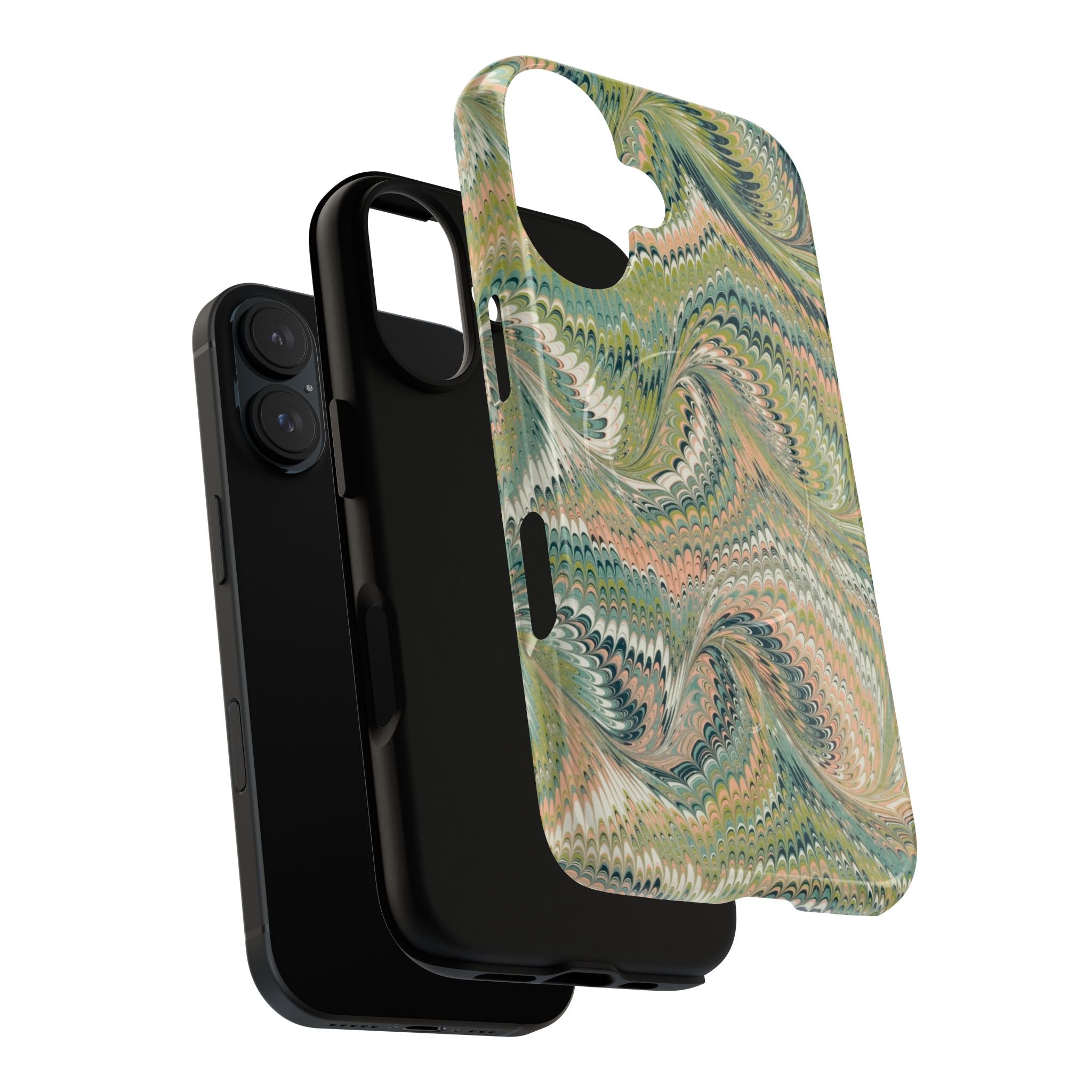 Florentine Marble iPhone Case | Inspired by Florence | Italian Marbled Paper Technique | Artisanal Green Swirl | Dual-Layer Protective Case | Matte or Glossy