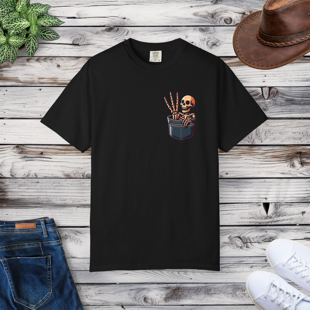 Funny T-Shirt - Skeleton In A Pocket Cotton Tee - DipaliZ