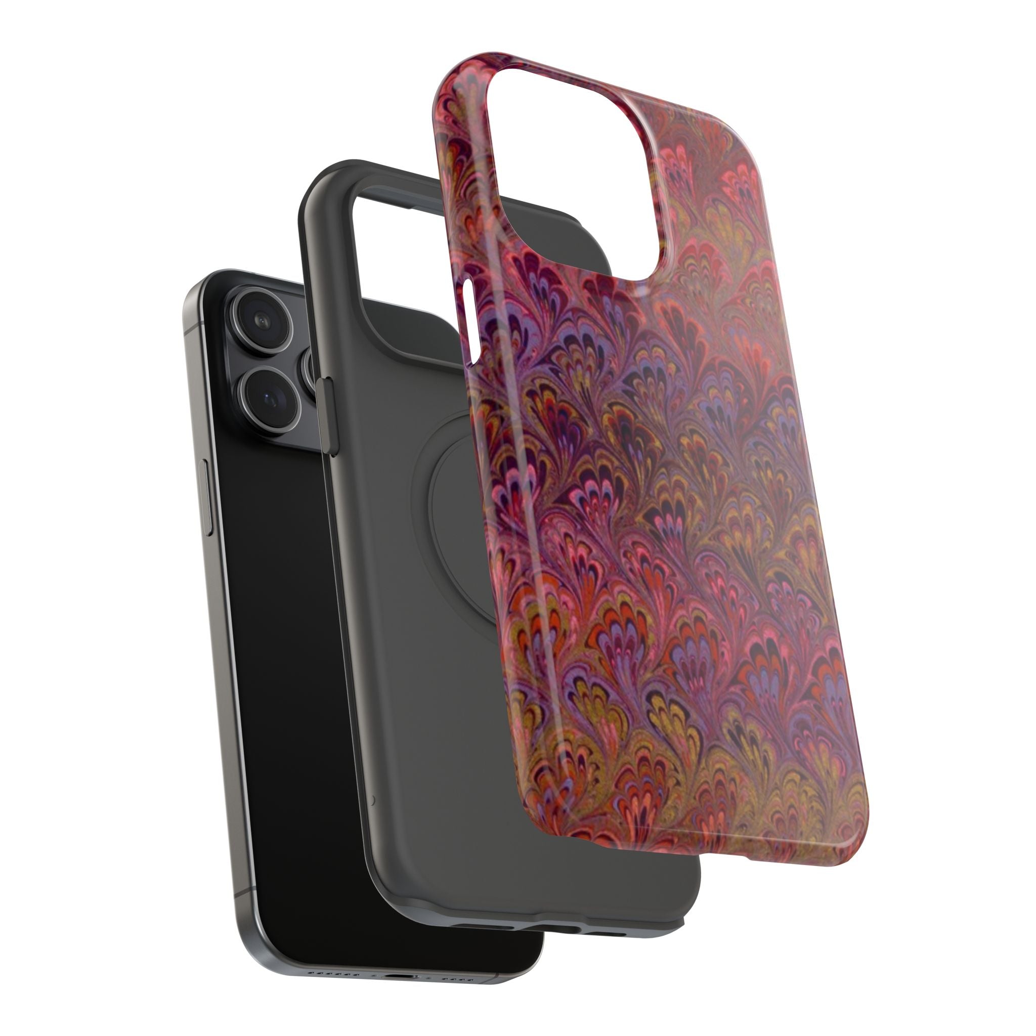 Red, Burgundy, Lavender Italian Peacock Feather Design Phone Case