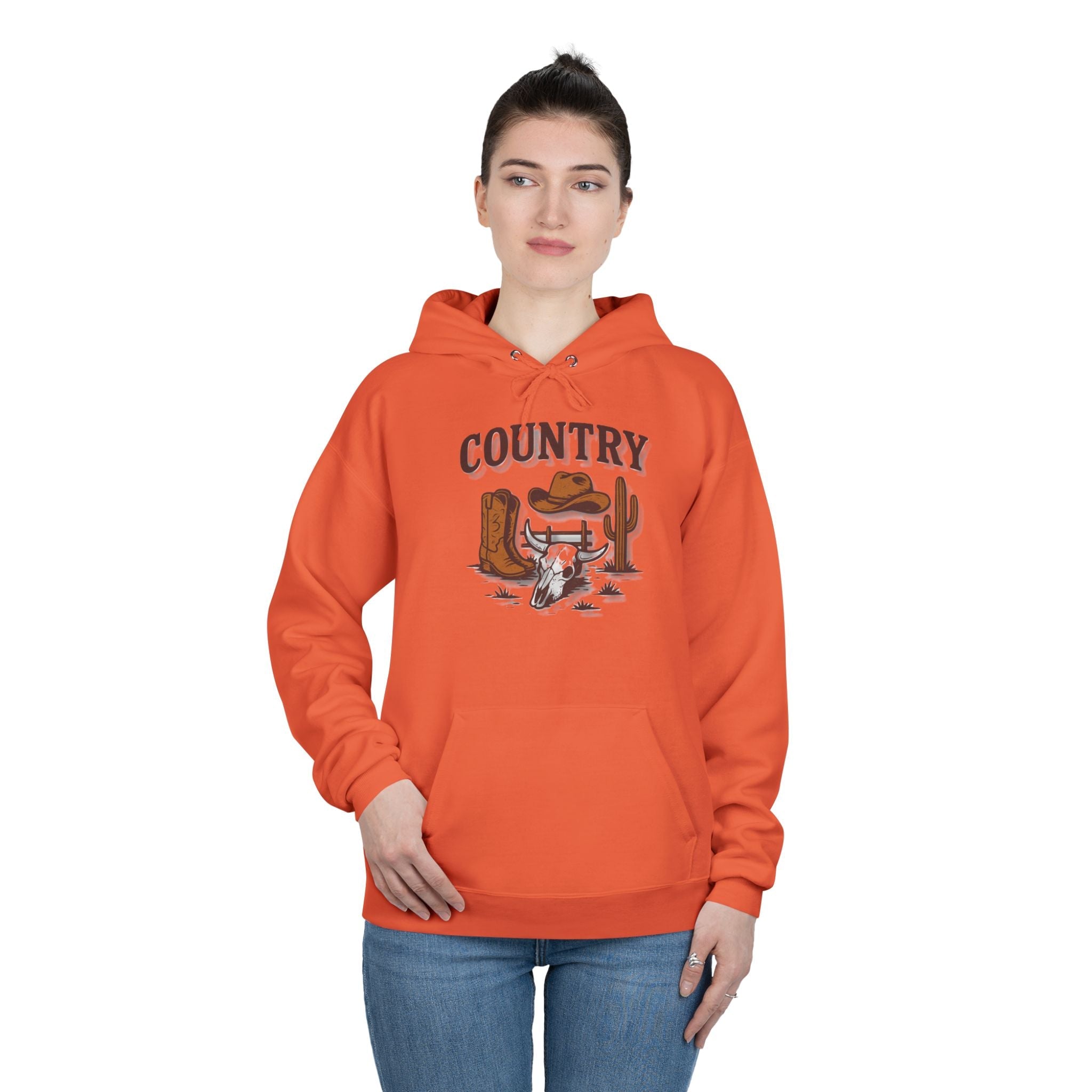 Country Western Hoodie — Cowboy Boots, Hat & Cactus Pullover