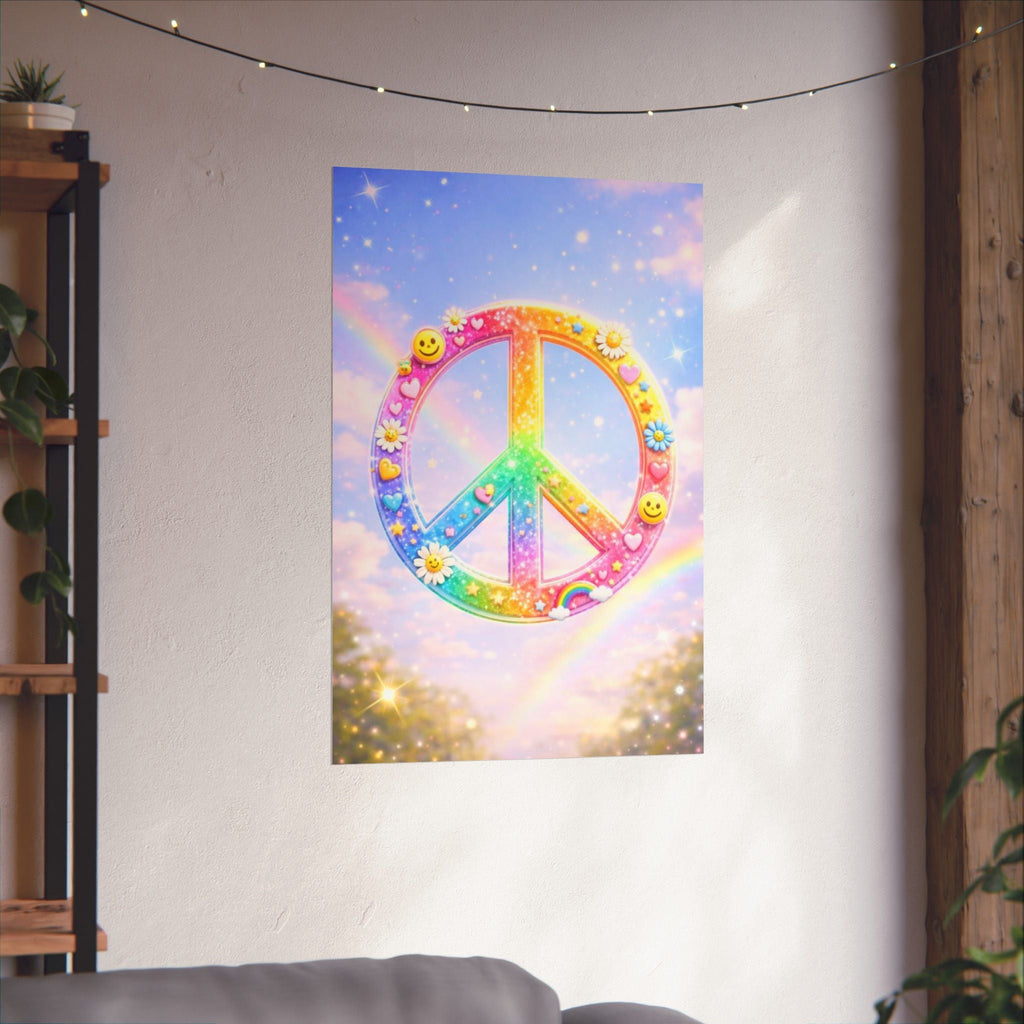 Rainbow Peace Sign Matte Poster — Retro 90s Inspired Psychedelic Wall Art
