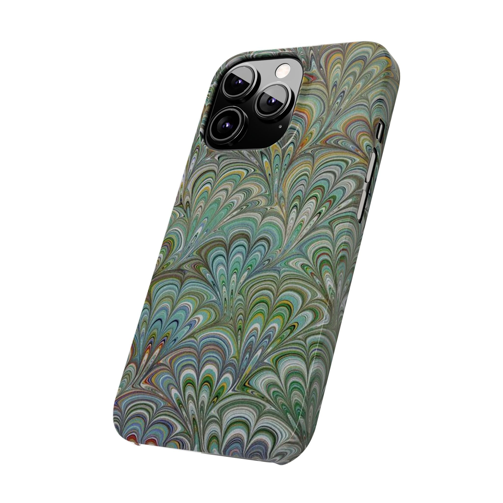Deep Green Peacock Italian Marbled Design, Italy Feather Phone Case