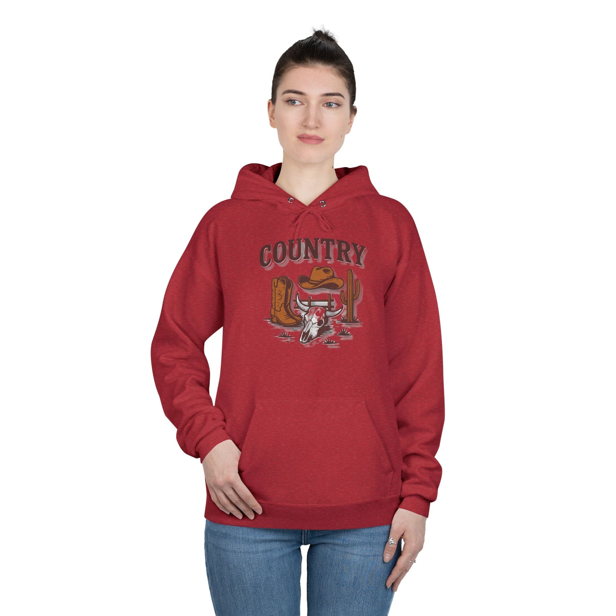 Country Western Hoodie — Cowboy Boots, Hat & Cactus Pullover