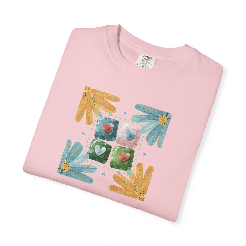 Flowers and Hearts Tee - Garment-Dyed Cotton - DipaliZ