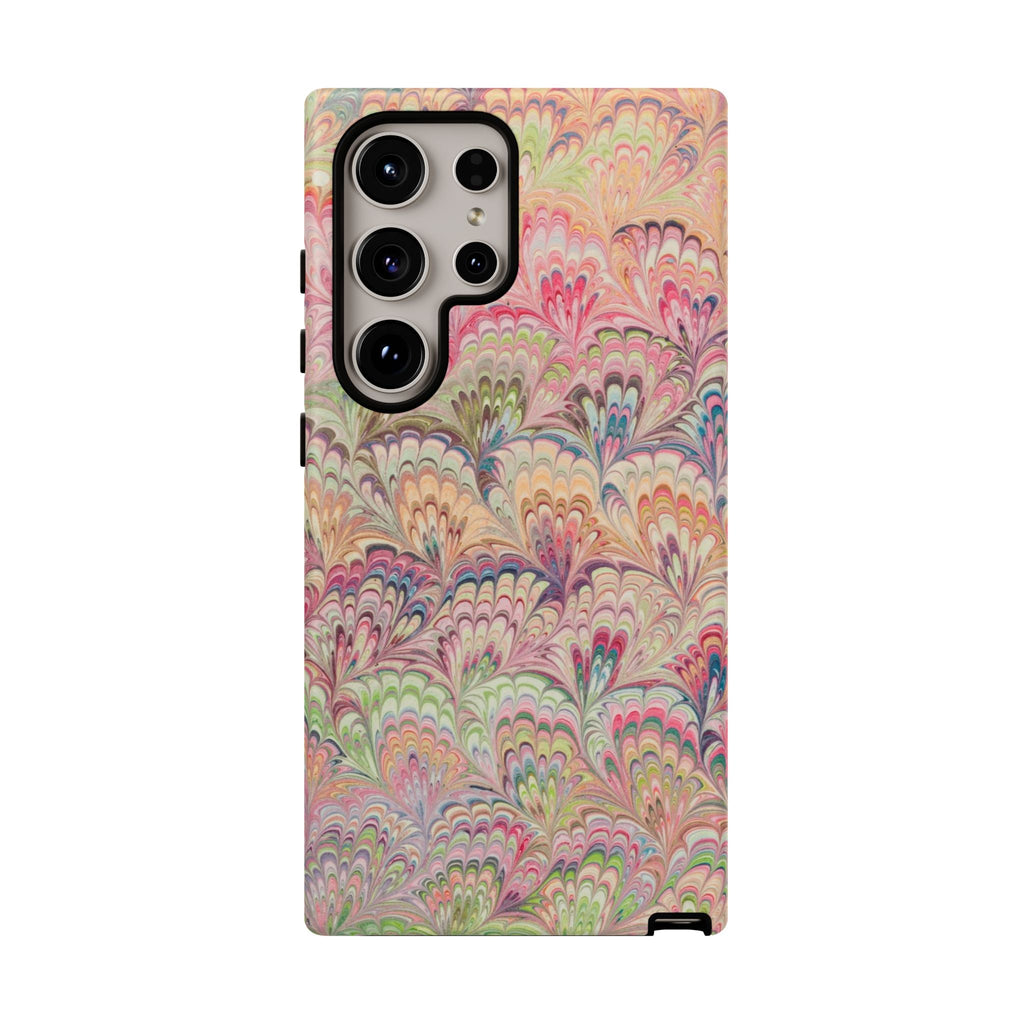 Pastel Pink + Green Feather Marbled Phone Case - Dual Layer Phone Cover