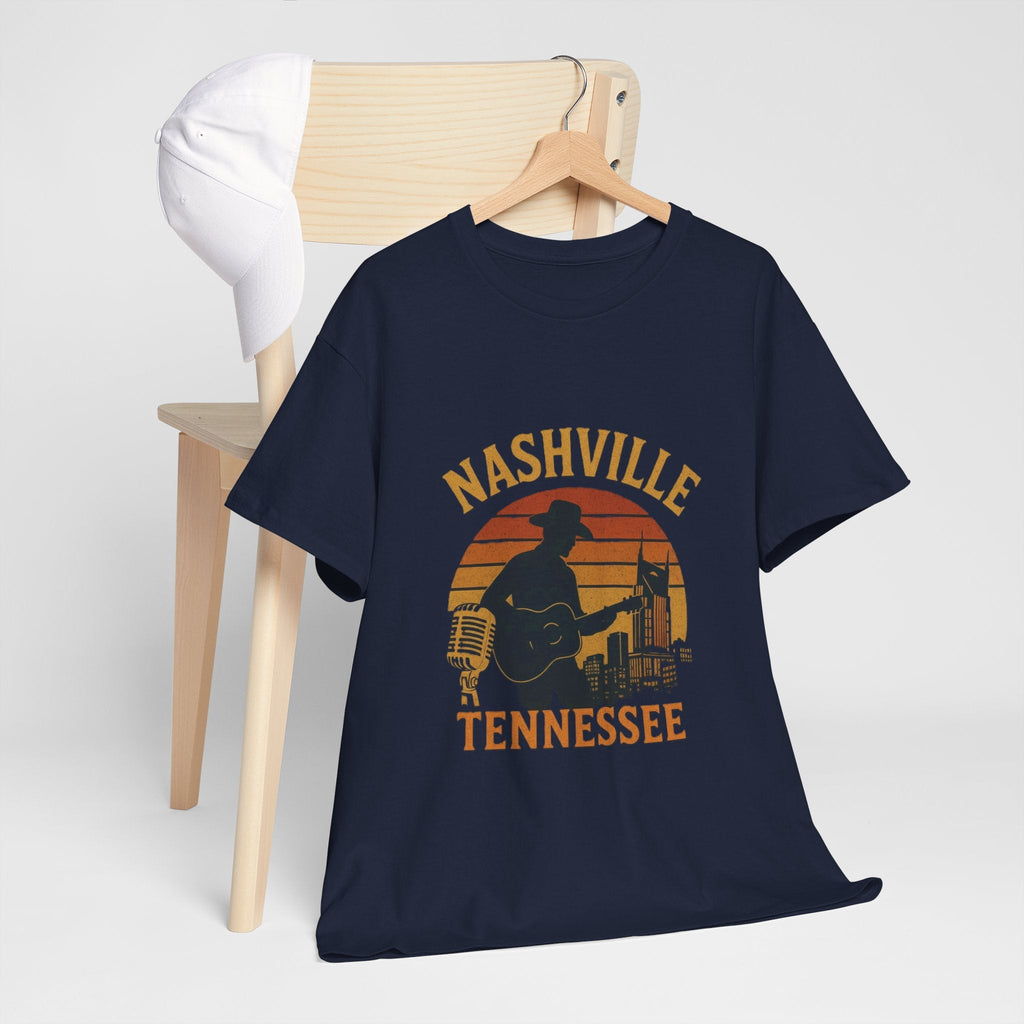 Nashville Tennessee Guitar Silhouette Tee — Retro Sunset Country Music T-Shirt
