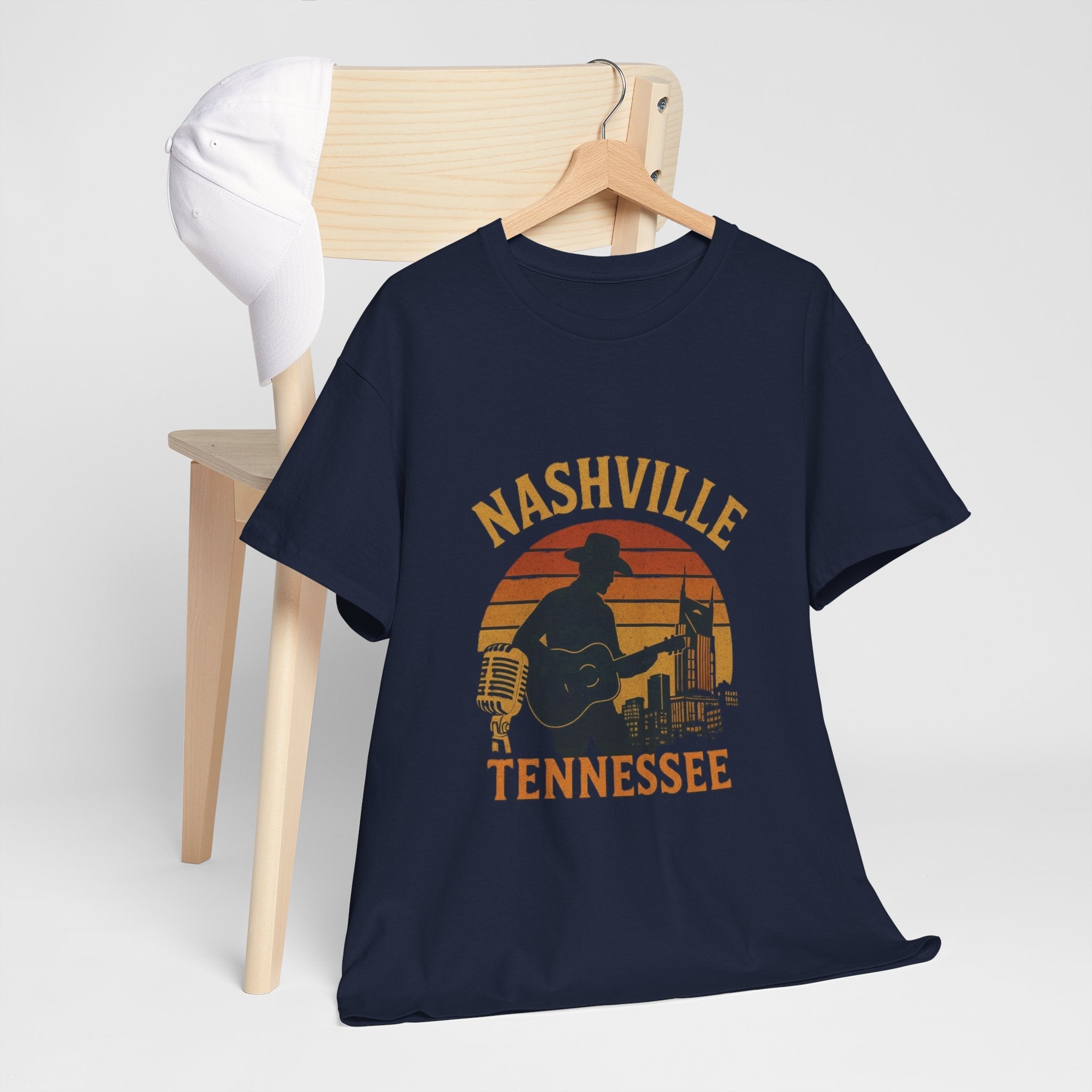 Nashville Tennessee Guitar Silhouette Tee — Retro Sunset Country Music T-Shirt