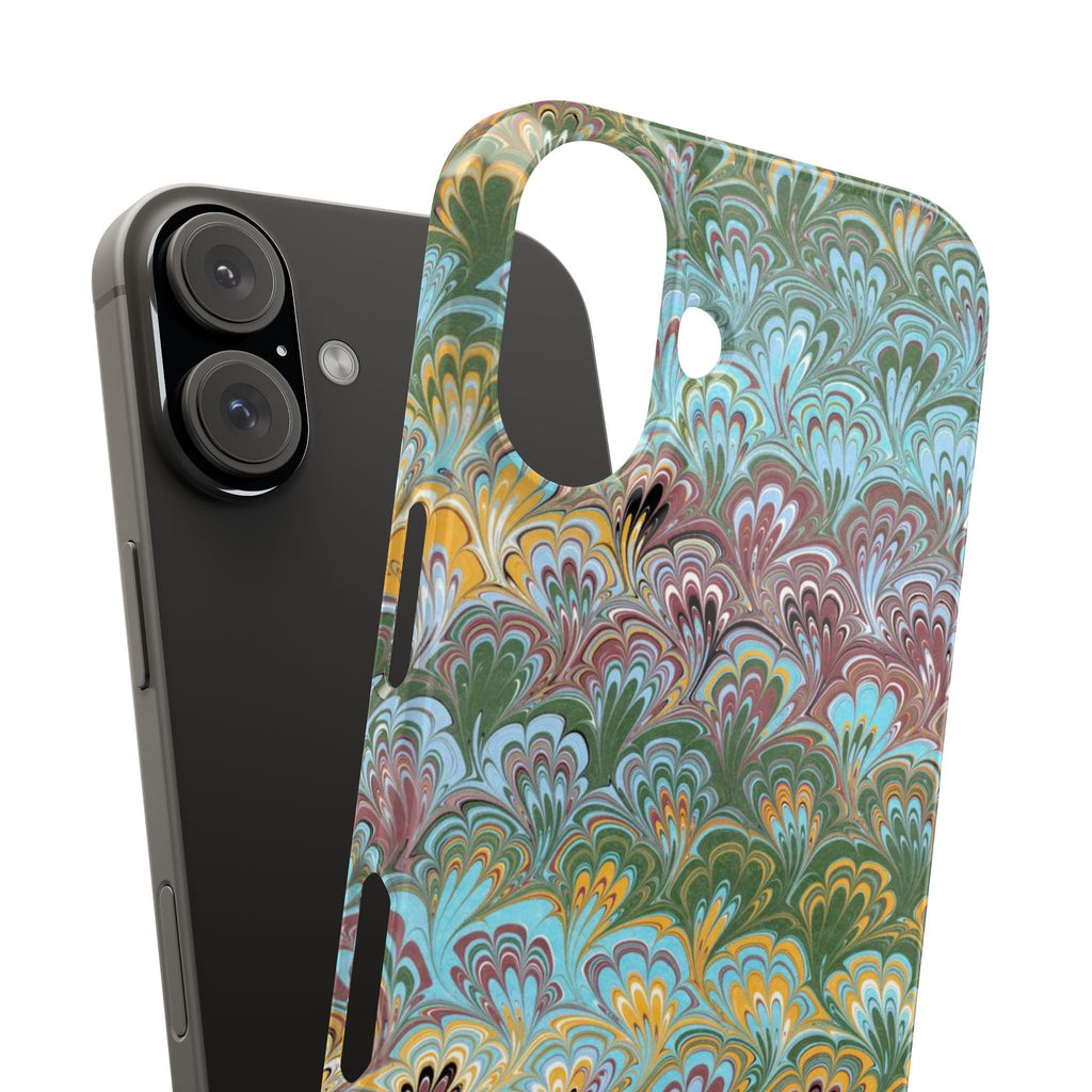 Phone Case with Design from Italy - Marbled "Peacock" Design, Green, Blue, Multi-Color Slim Phone Cases