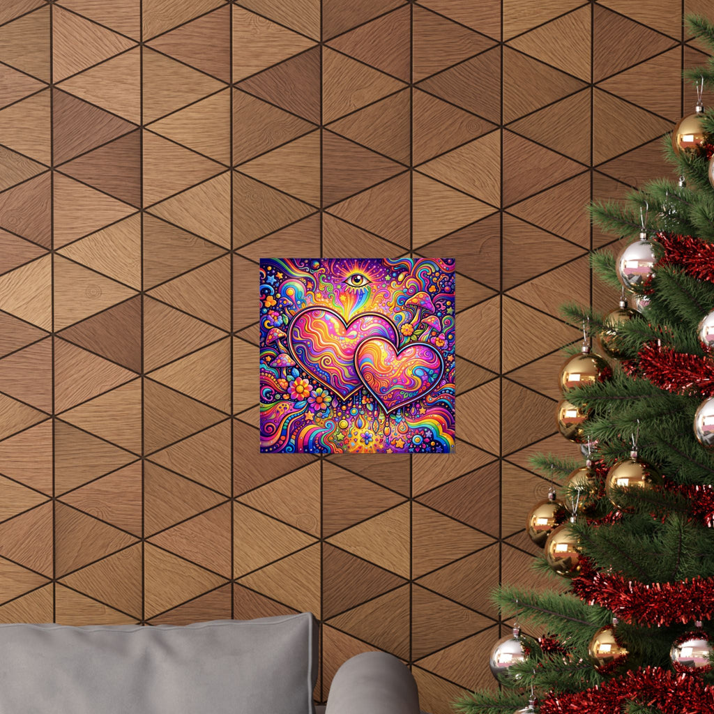Rainbow Hearts Poster — Square Matte Print with All-Seeing Eye