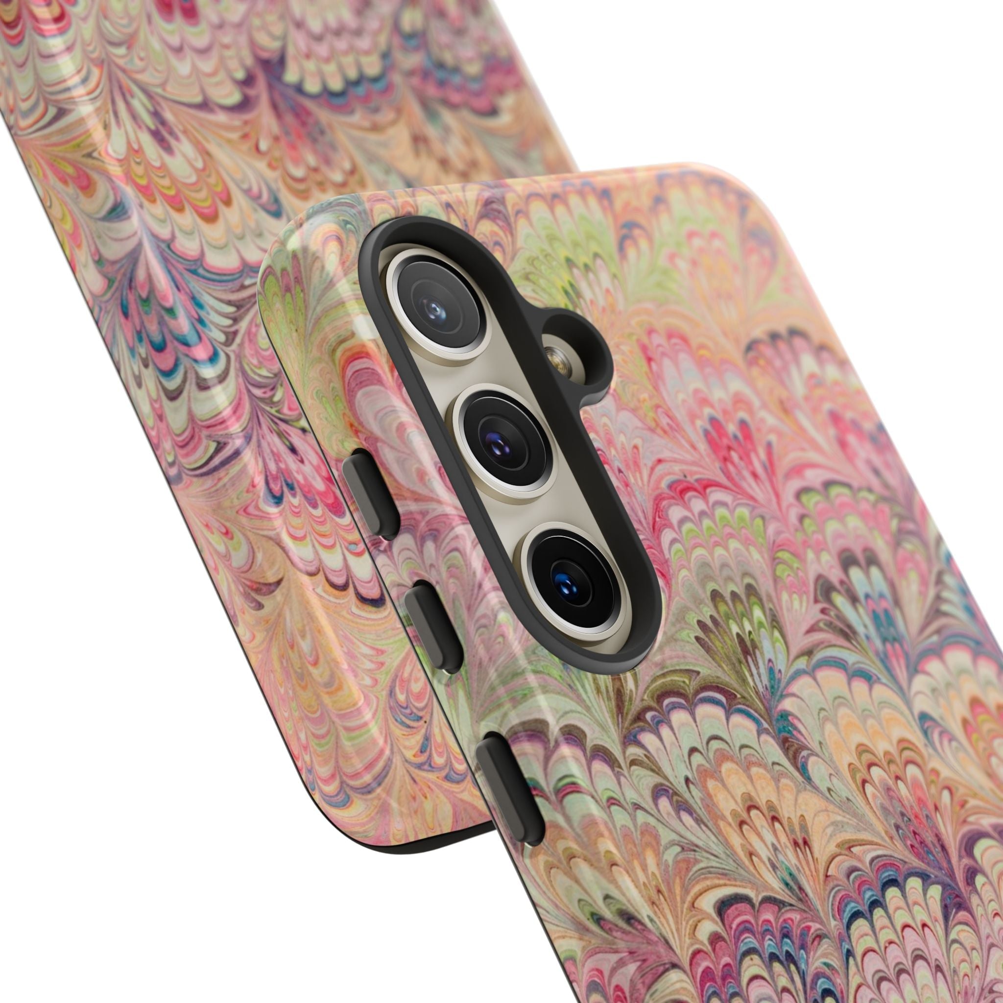 Pastel Pink + Green Feather Marbled Phone Case - Dual Layer Phone Cover