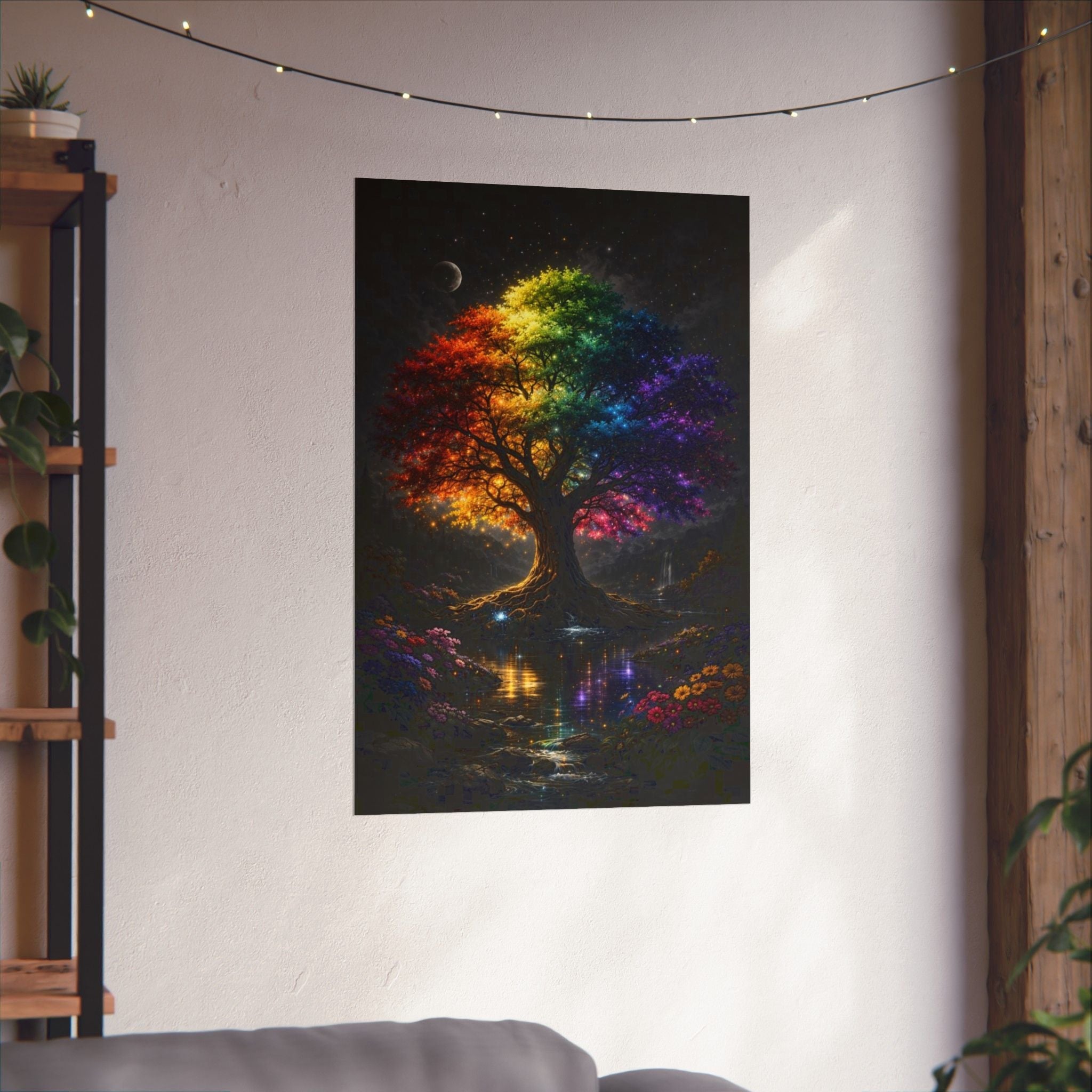 Rainbow Tree Matte Poster — Vibrant Fantasy Wall Art