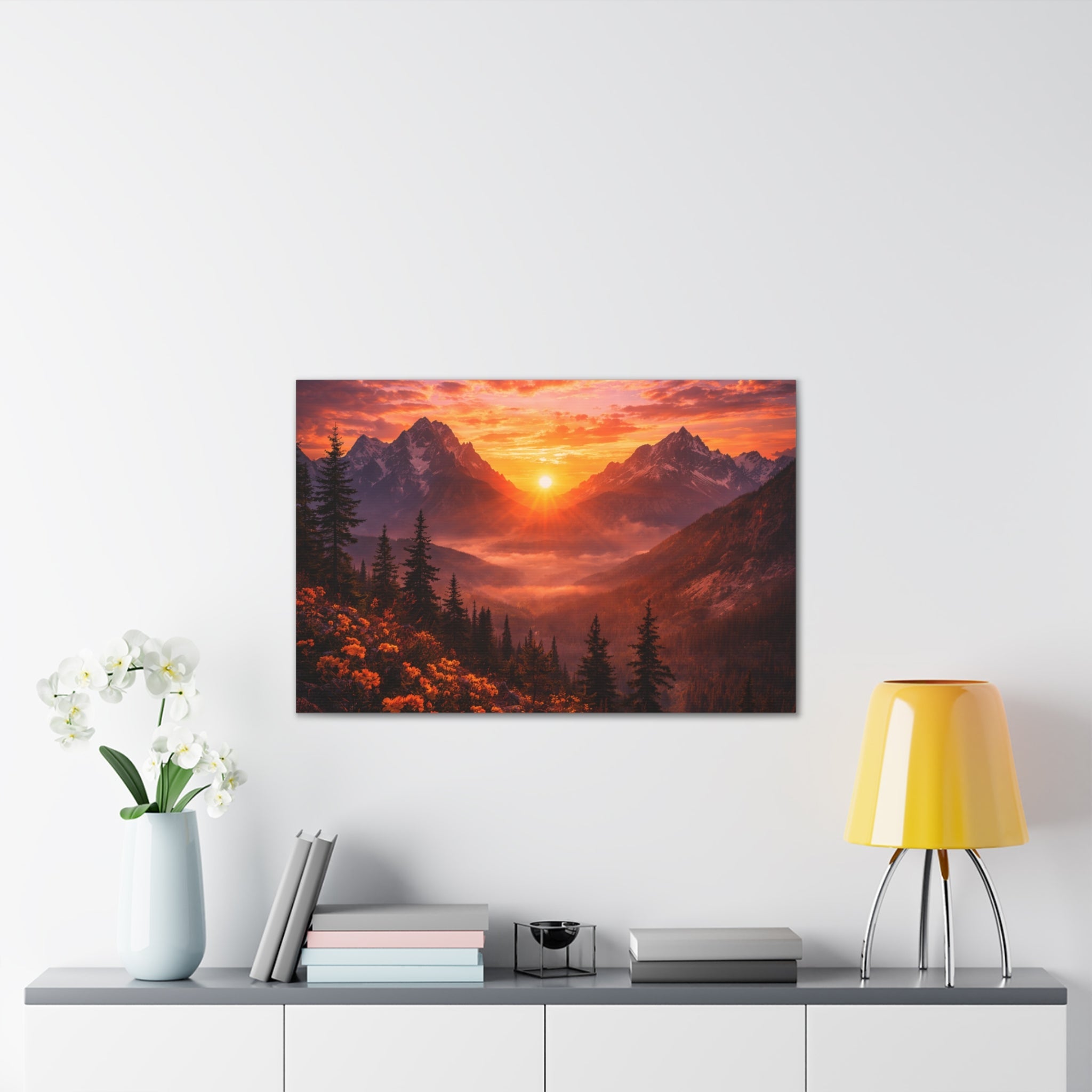 Sunset Mountain Canvas Wall Art — Majestic Alpine Sunrise Landscape