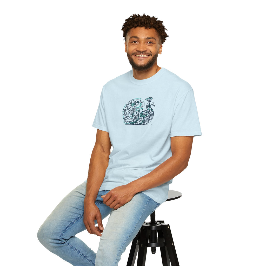 Peacock Cotton Tee - Garment Dyed Eco-Friendly Gift - DipaliZ