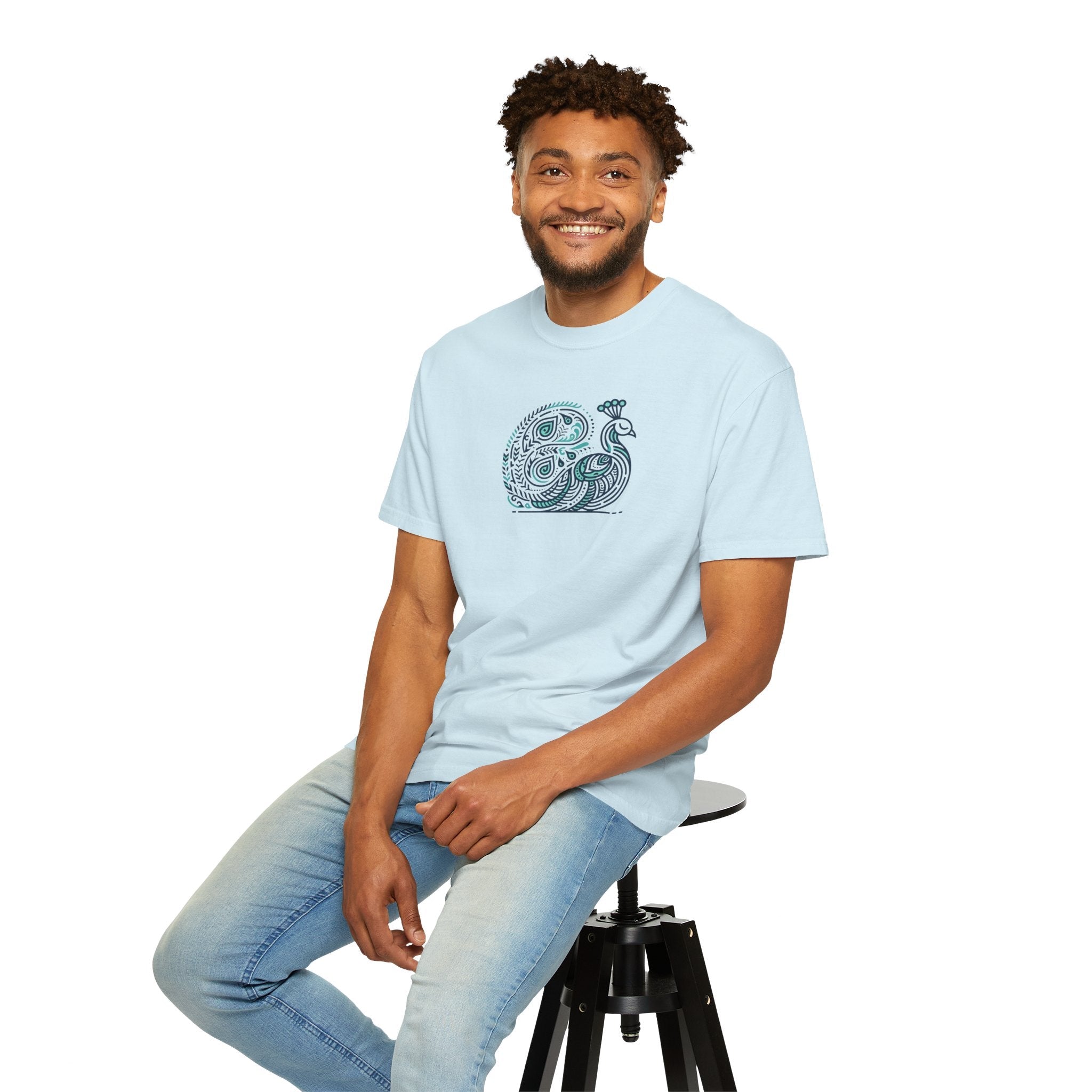 Peacock Cotton Tee - Garment Dyed Eco-Friendly Gift - DipaliZ