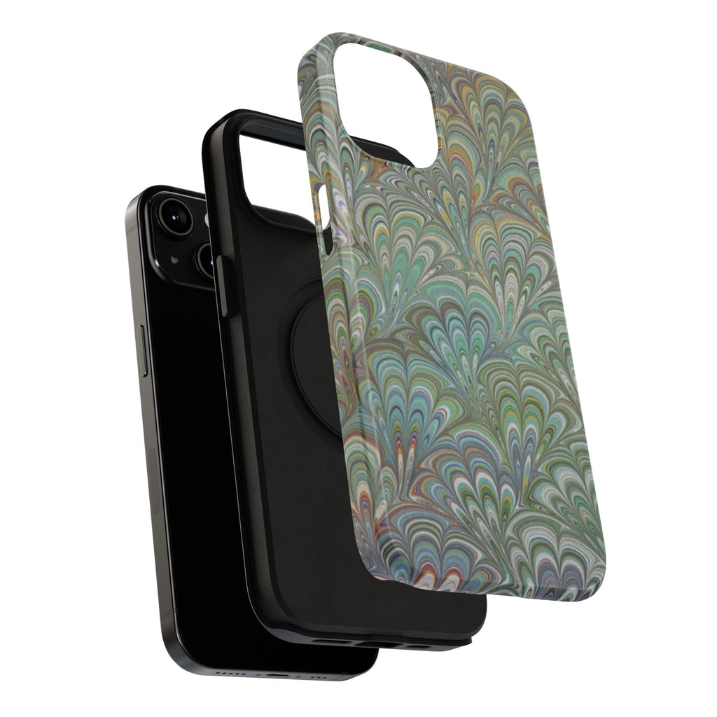 iPhone17 + All Models Phone Cases, Italian Peacock Feather Design, Stylish Impact-Resistant Shell, Protective Cover, Green Peacock Print