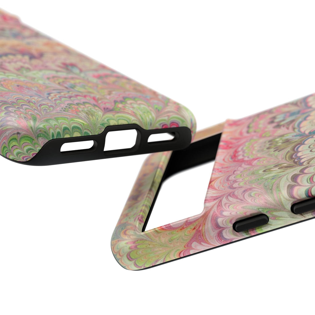 Pastel Pink + Green Feather Marbled Phone Case - Dual Layer Phone Cover
