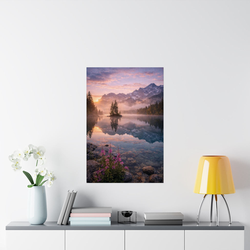 Matte Vertical Poster — Serene Mountain Lake Sunset Landscape