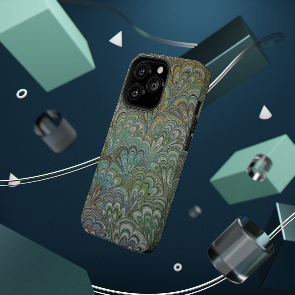 iPhone17 + All Models Phone Cases, Italian Peacock Feather Design, Stylish Impact-Resistant Shell, Protective Cover, Green Peacock Print