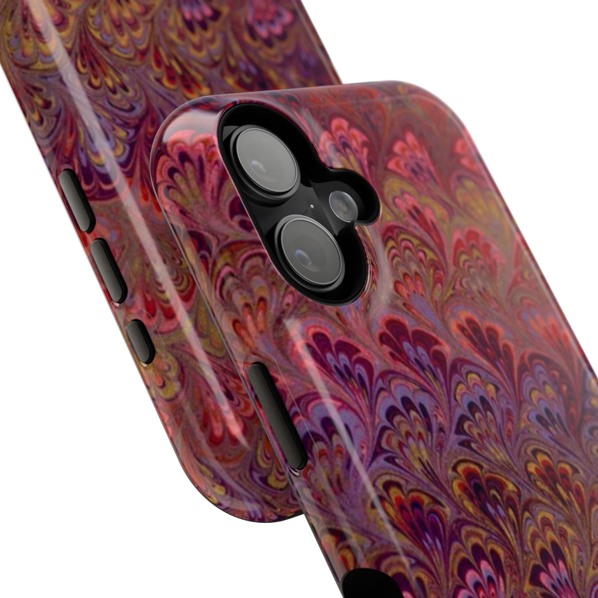 Red, Burgundy, Lavender Italian Peacock Feather Design Phone Case