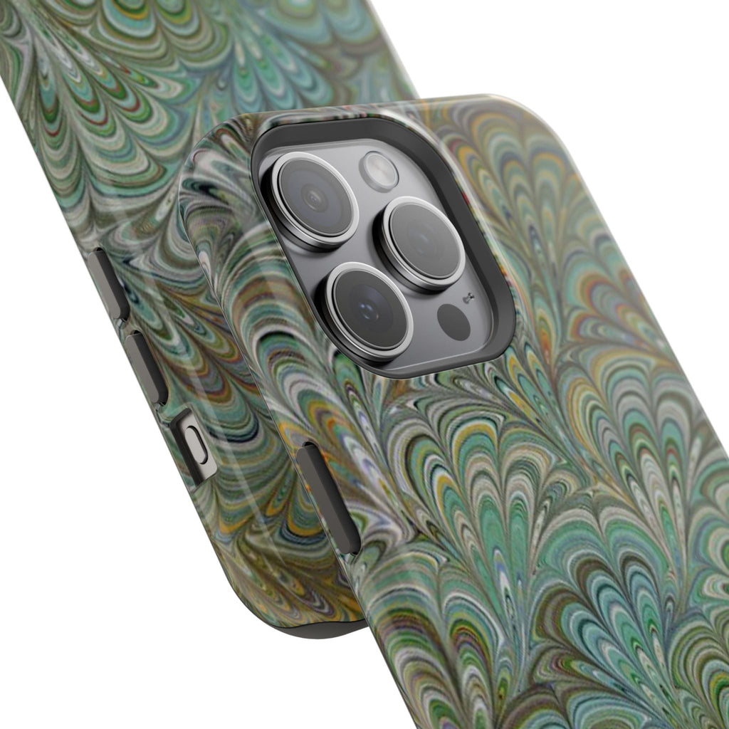 iPhone17 + All Models Phone Cases, Italian Peacock Feather Design, Stylish Impact-Resistant Shell, Protective Cover, Green Peacock Print