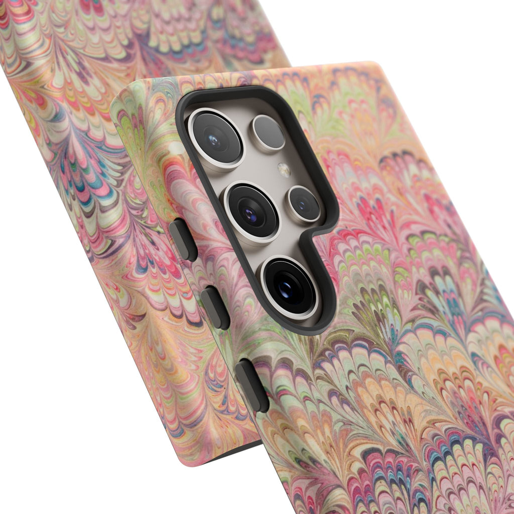 Pastel Pink + Green Feather Marbled Phone Case - Dual Layer Phone Cover