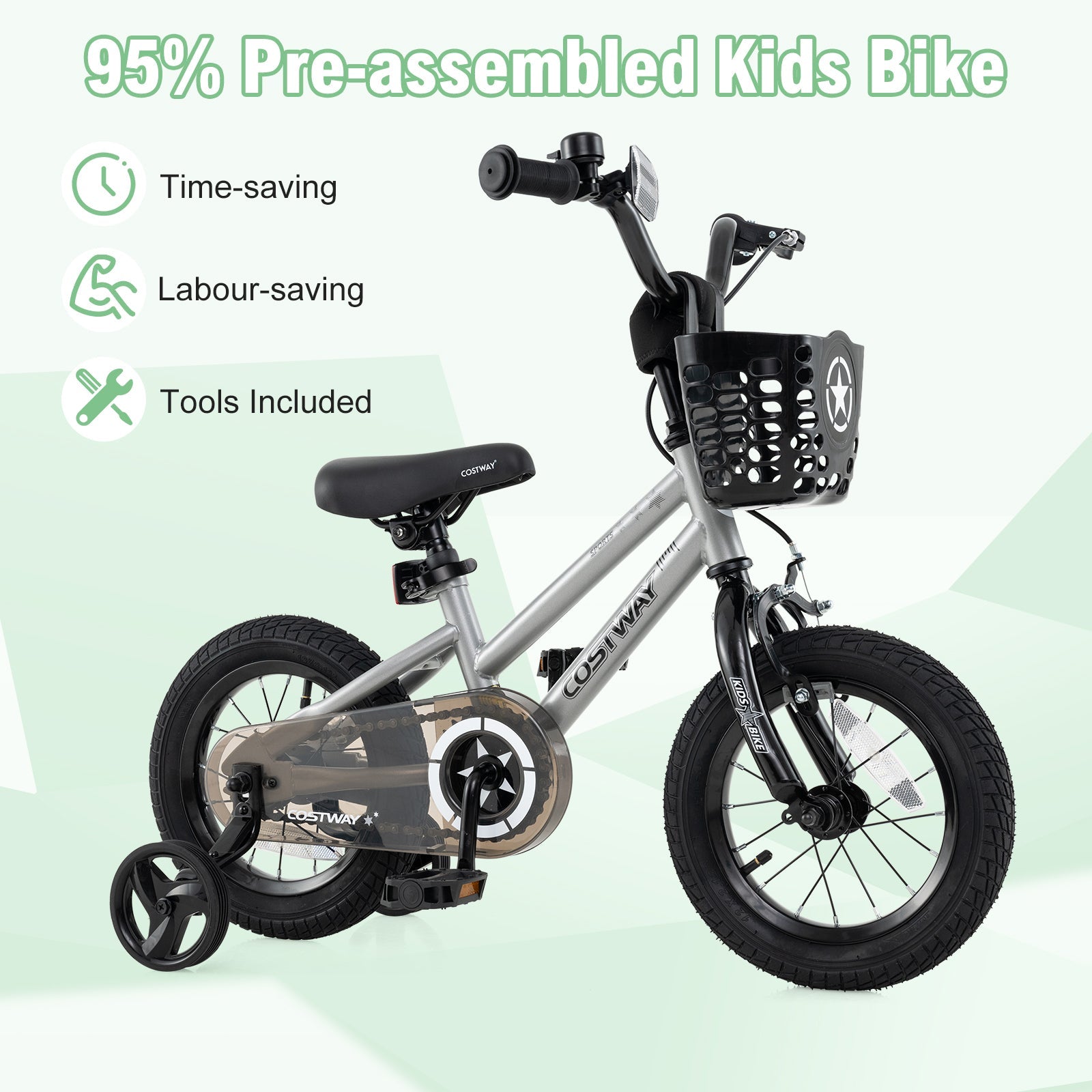 14 Inch Kids Bike Adjustable with Transparent Chain Cover for 4-5 Years Old